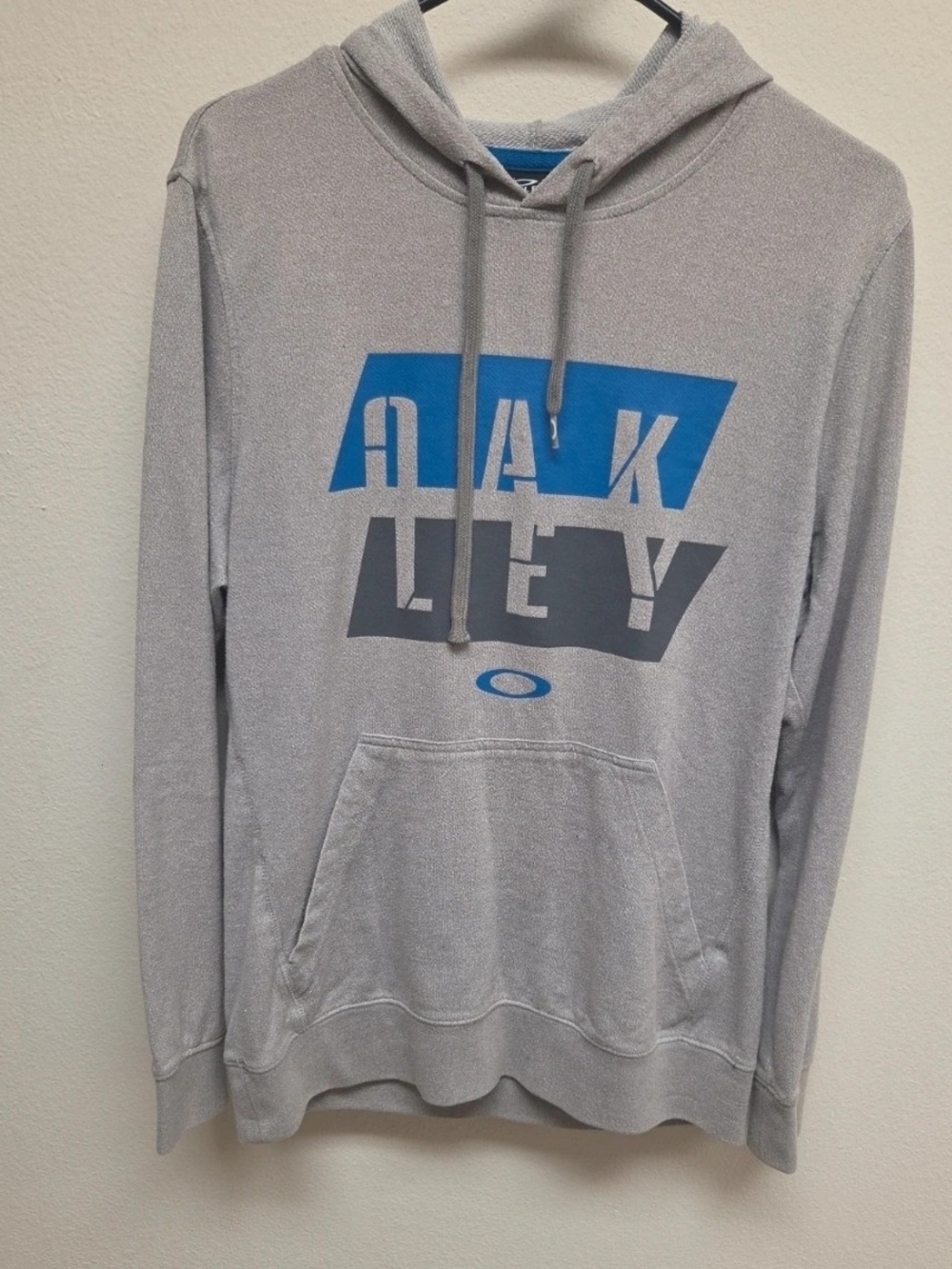 Oakley Light Gray Hoodie with Blue Logo Graphics